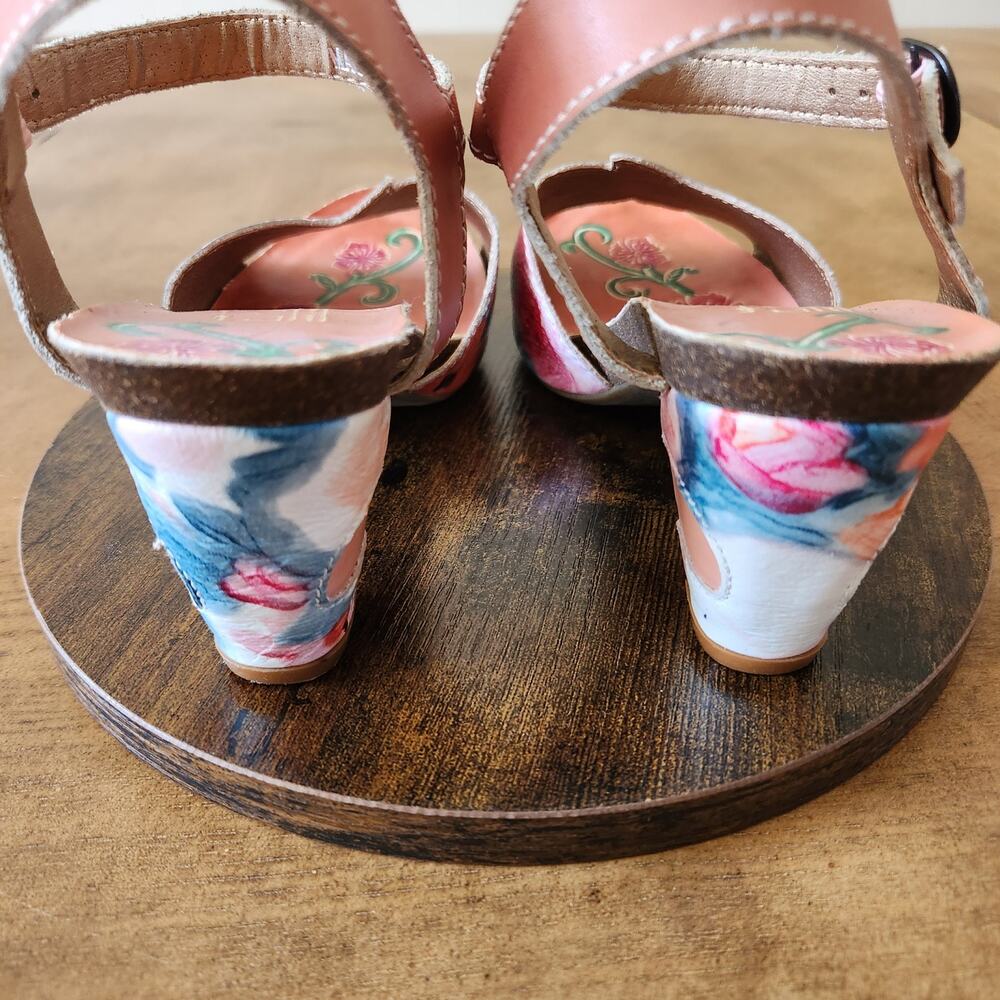 L'Artiste Spring Step Mauri Floral Sandals 37 Warm Orange Leather Hand Painted - Picture 10 of 16